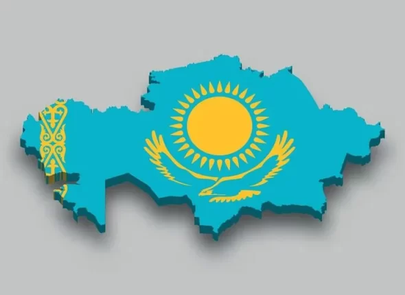 3d isometric Map of Kazakhstan with national flag (1)
